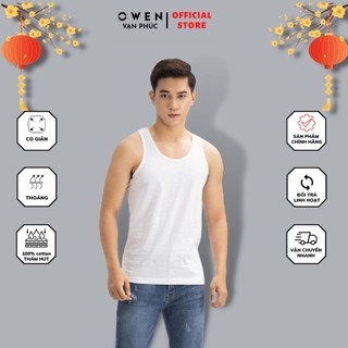 Áo ba lỗ nam owen law232583 với chất vải 100% cotton co giãn ,màu trắng trơn tối giản form dáng slim fit
