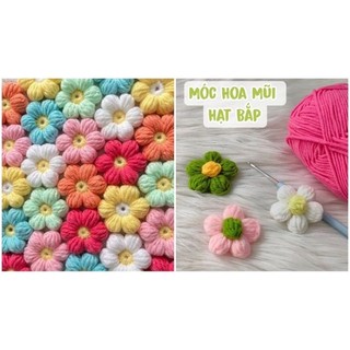 Hoa len móc 6 cánh. hoa len trang trí túi, áo, mũ đồ handmade