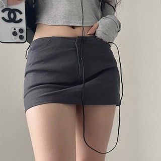 [Sẵn] Chân váy dáng ngắn cạp thấp y2k chất kaki có quần lót trong DoA mini skirt