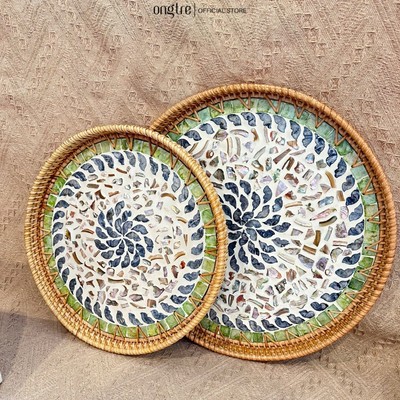 Khay mây guột ONGTRE đựng trái cây, bánh, trà, khay decor phòng khách, bàn ăn, khách sạn, homestay OTK4