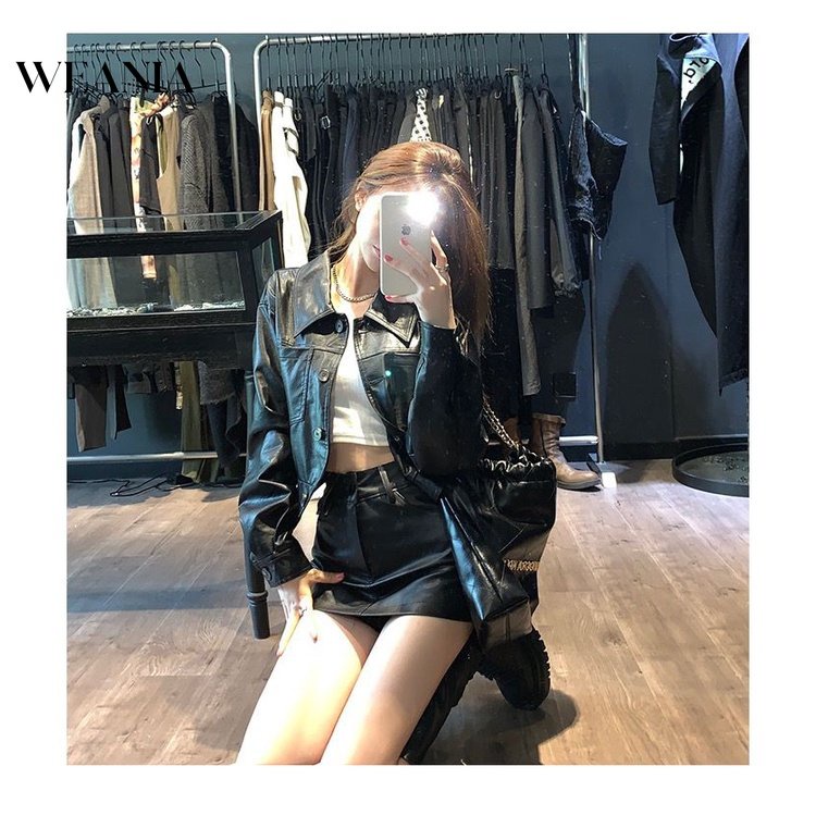 Chân Váy Da Pu Màu Đen Lưng Cao Phong Cách Hàn Quốc Quyến Rũ Dành Cho Nữ 0130