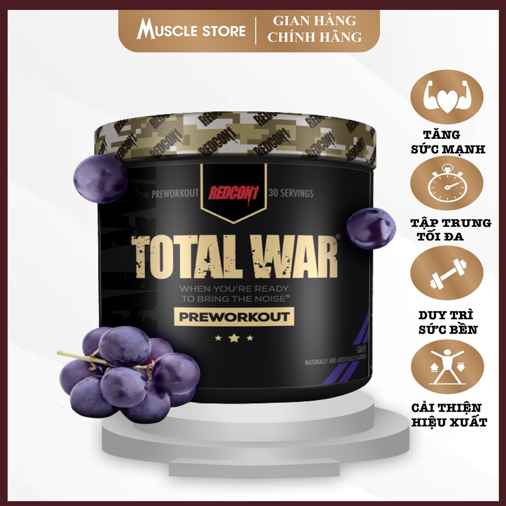 Total War - Redcon1 (30 Liều) Pre Workout, Tăng Năng Lượng, Sức Bền Tập Trung, Beta-Alanine, 350mg Caffeine