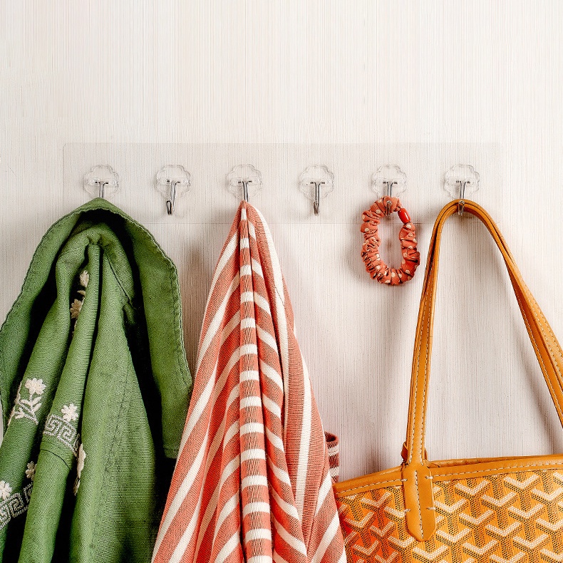 Thanh 6 Móc Dán Tường Siêu Dính Trong Suốt Treo Đồ, Quần Áo, Khăn, Đồ Dùng Nhà Bếp - Siêu Dính, Siêu Chịu Lực HSU