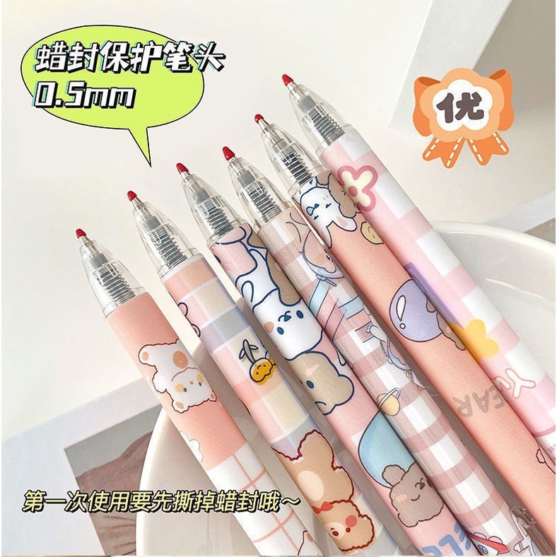 Enjoymore Bút Bi Cute Hình Gấu Mực Xanh / Đen Ngòi Bấm 0.5mm Mực Gel Dễ Thương Màu Viết Bi Nước Muji