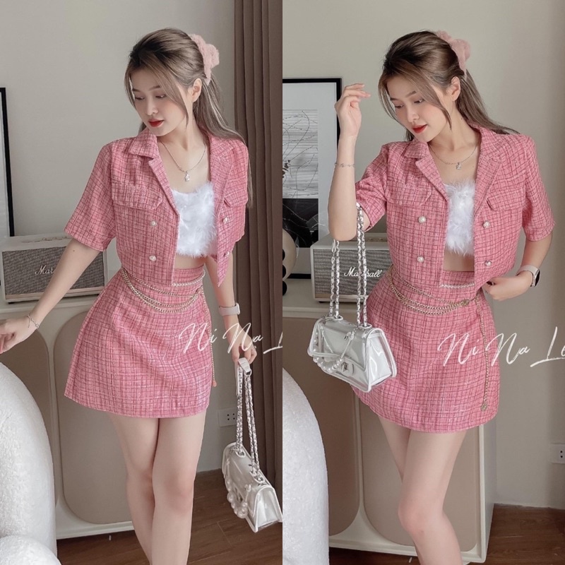 SET ÁO CROPTOP VEST DẠ KÈM CHÂN VÁY