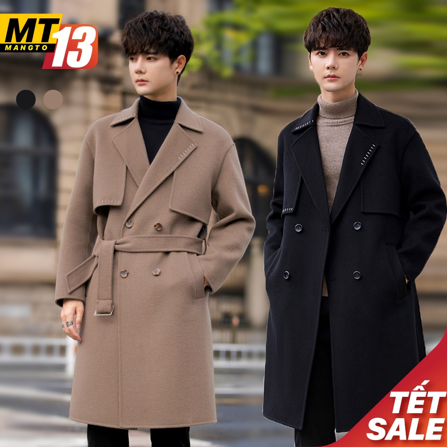 MT13 Áo Mangto Nam, Áo Khoác Dạ Nam Hàn Quốc Dáng Dài Qua Gối 2 Cúc Túi Ngoài KOREA SUIT