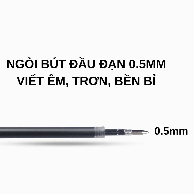 Bút Bi Mực Gel Muji Thân Mờ Ngòi 0.5mm 3 Màu Xanh Đen Đỏ Viết Trơn Ra Đều Bấm Nút B18 RB11