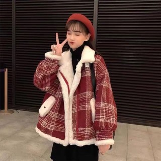 Áo khoác dạ kẻ lót lông ấm áp
