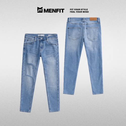 Quần jean nam xanh cao cấp MENFIT 0524 chất denim co giãn nhẹ 2 chiều, chuẩn form, thời trang