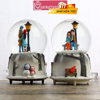 Hộp nhạc quả cầu tuyết yêu thương - Tuyết bay đổi màu, tự chuyển bài nhạc - quà tặng bạn gái