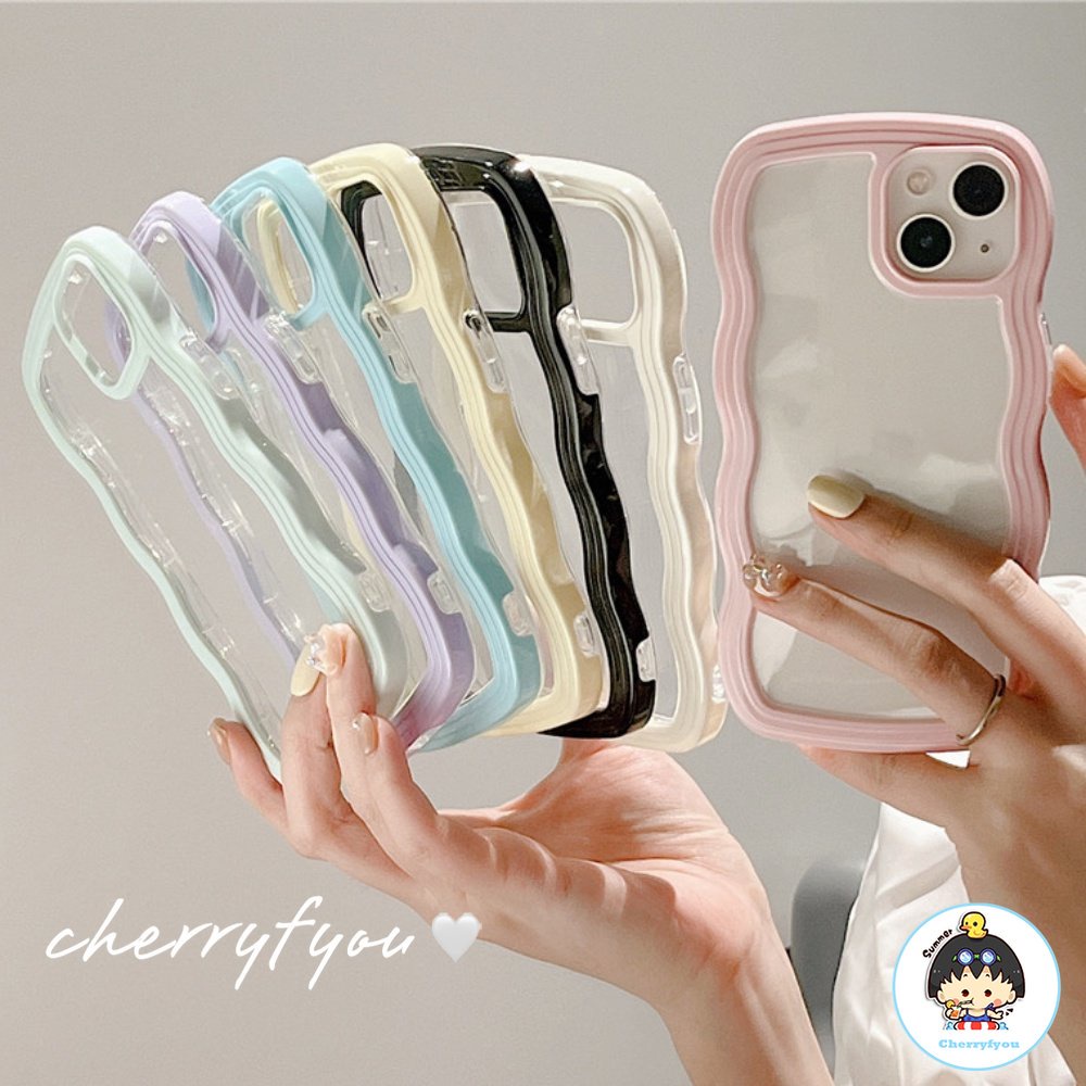 Ốp Điện Thoại Trong Suốt Viền Gợn Sóng Màu Kẹo Chống Trượt Cho IPhone 14 13 12 11 Pro Max 8 7 Plus X XS XR