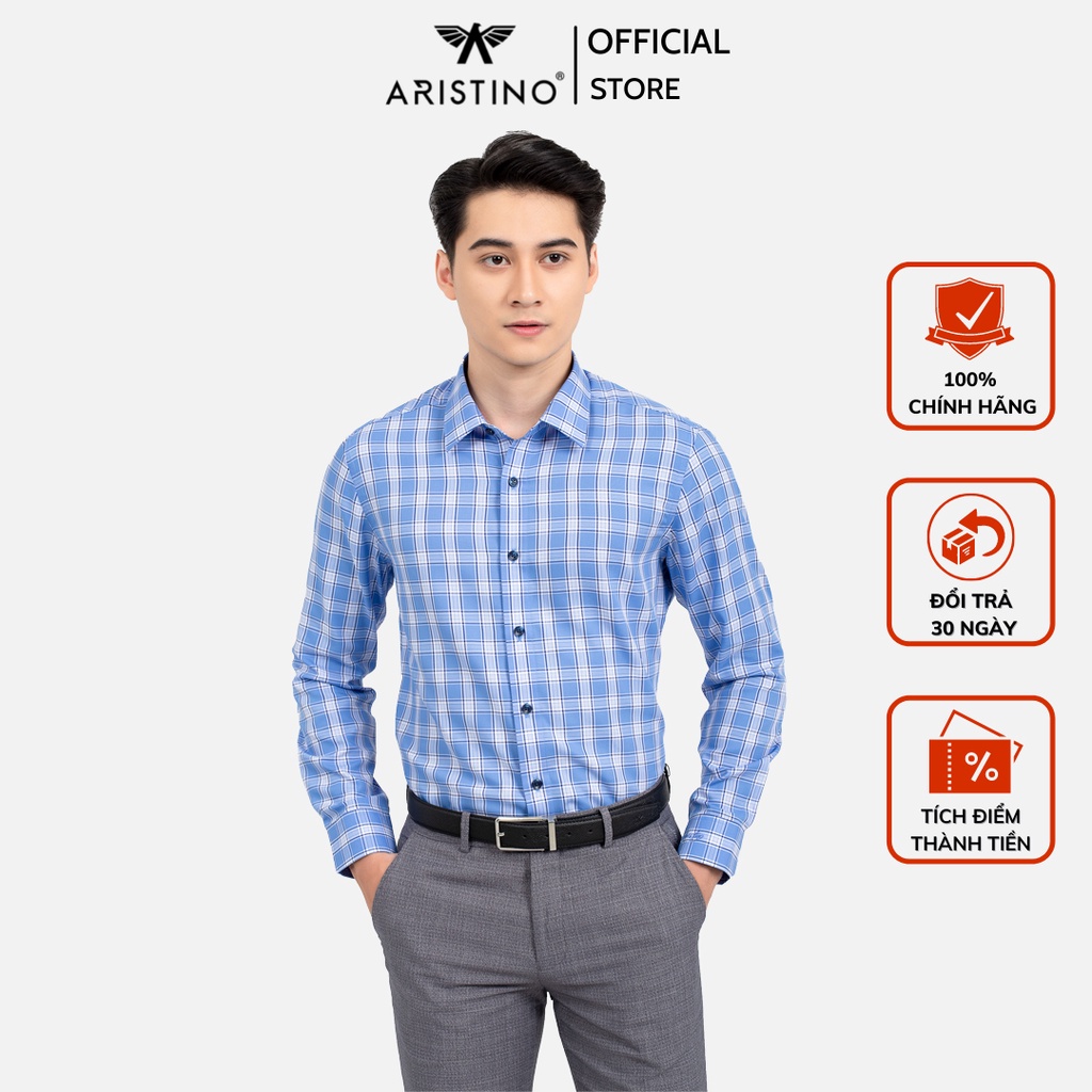 Áo sơ mi nam dài tay Aristino dáng Slim fit ôm vừa, họa tiết kẻ ô trắng xanh trẻ trung, nhã nhặn- ALS34501