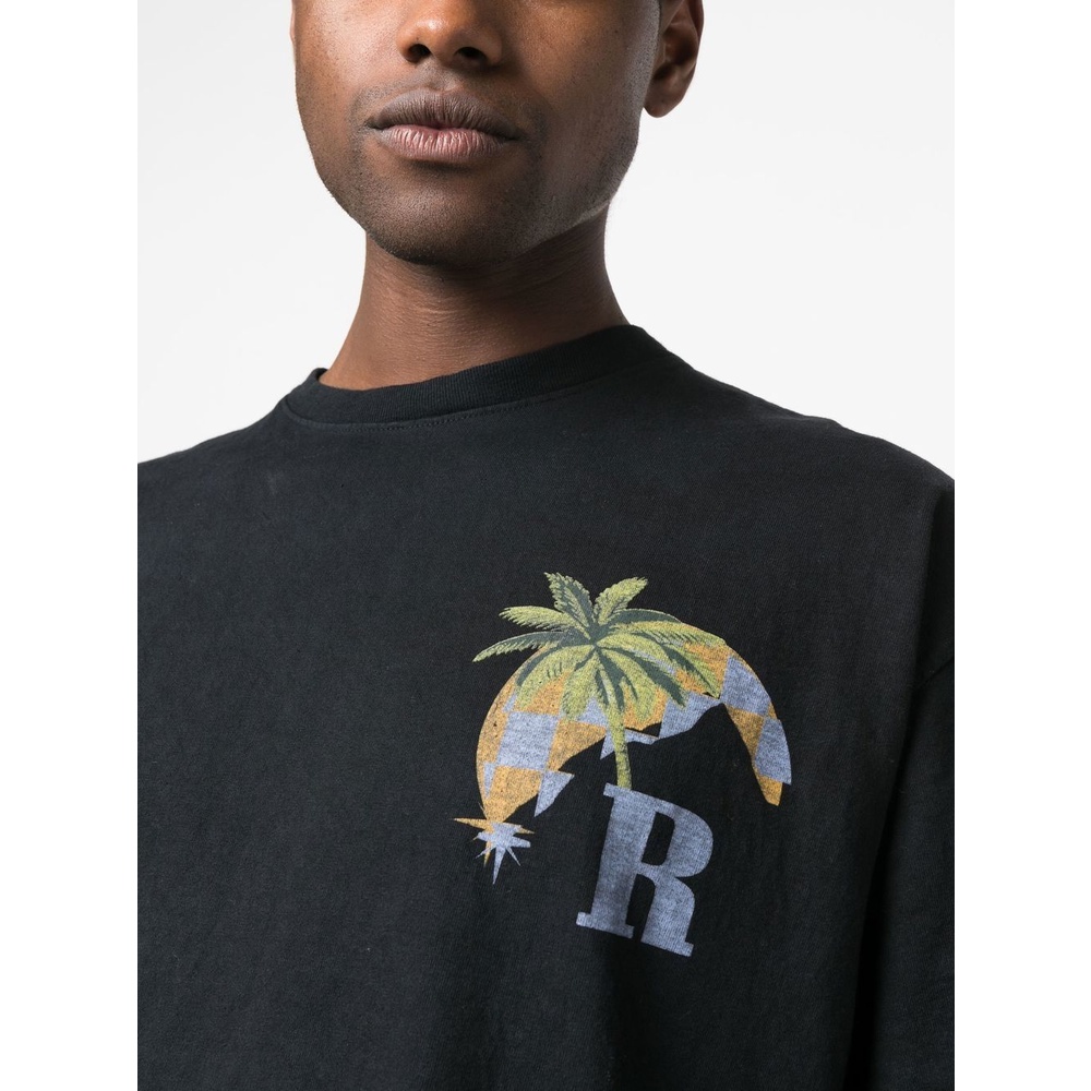 Rhude2023 New Moonlight Tropic Logo Print Street Loose Casual Versatile Cotton Short Sleeve Fashion T-shirt