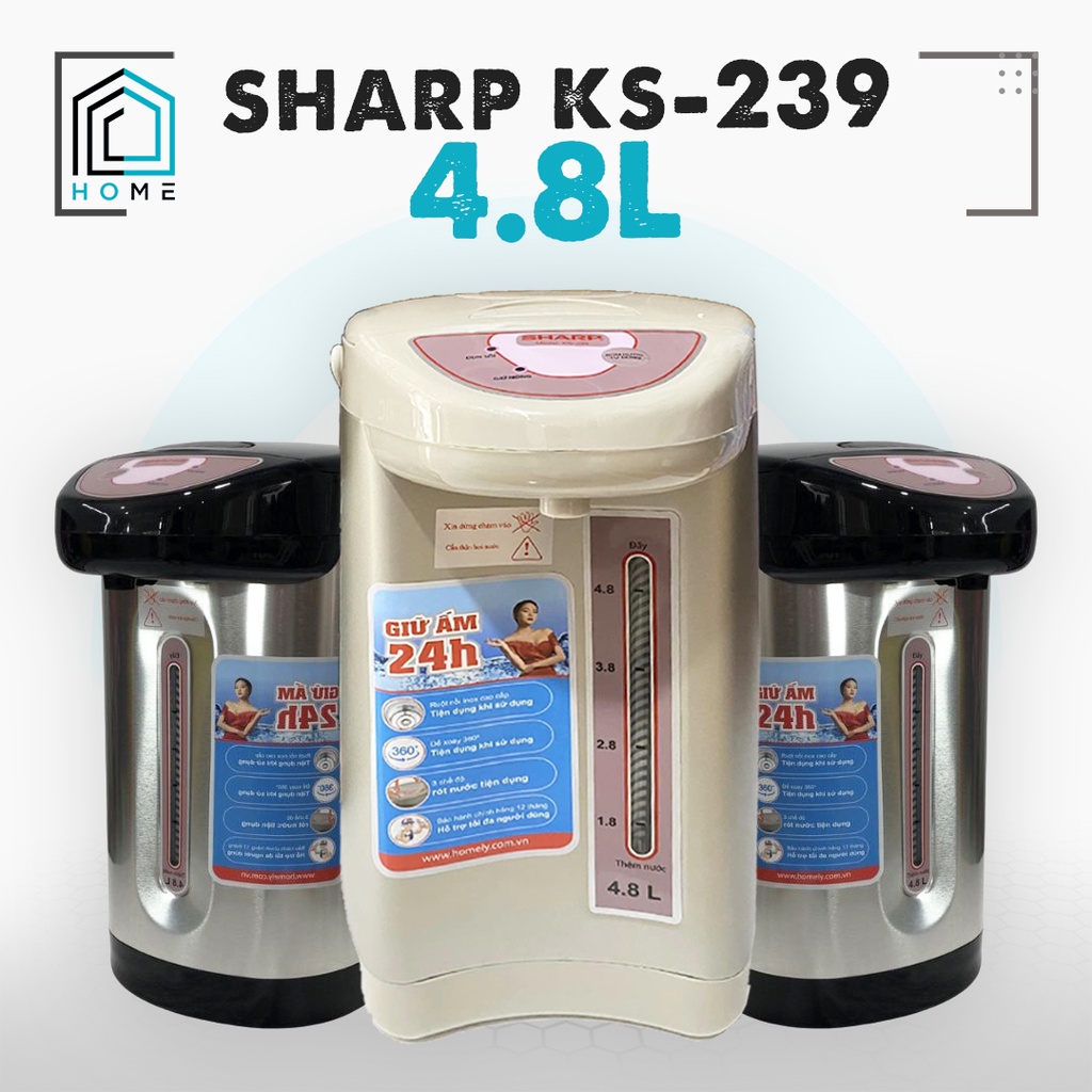 Bình thủy điệm Sharp - Dung tích 4.8 lít - Đun sôi, khử clo - Giữ ấm 24 tiếng - Bình giữ nhiệt - Ấm đun nước