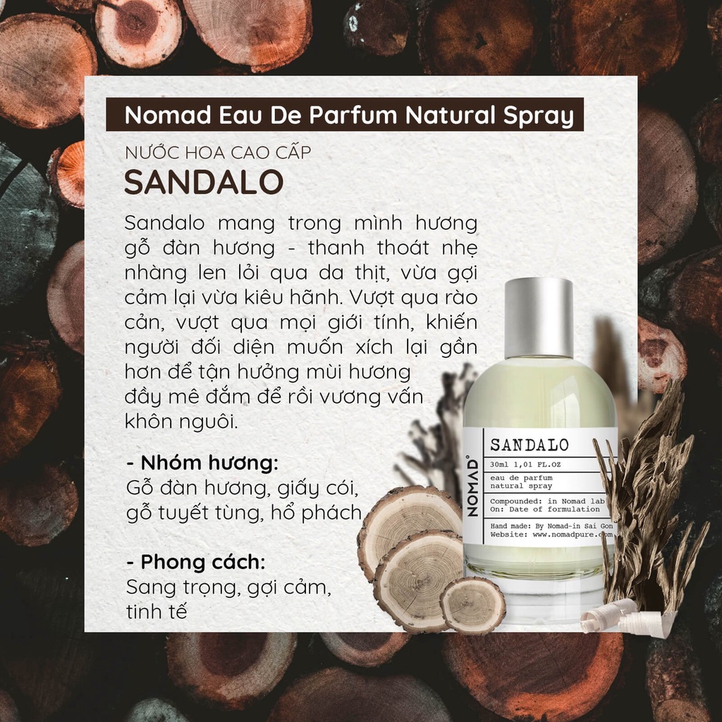 Nước Hoa Mùi Gỗ Đàn Hương Sandalwood Nomad Sandalo Eau De Parfum - Sang Trọng, Lưu Hương Hơn 6H
