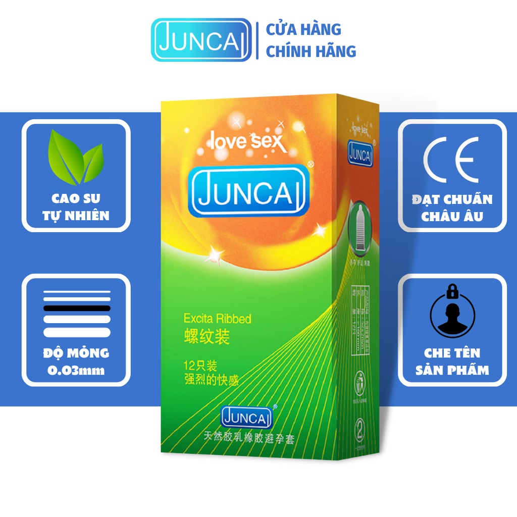 Bao cao su JUNCAI Extra Ribbed đường gân đặc biệt ( hộp 12 chiếc)