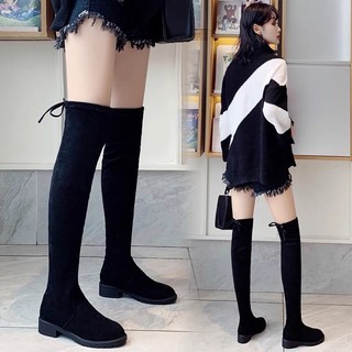 Giày boots đùi da lộn cao cấp qua gối thời trang