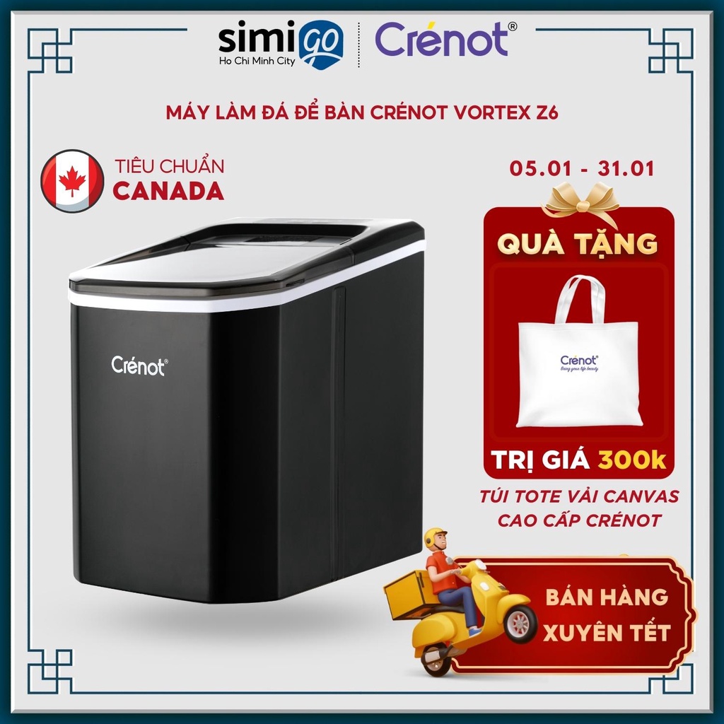 Máy Làm Đá Viên Crenot Vortex Z6 Tủ Đá Giữ Nhiệt Mini Gia Đình Tạo Đá Siêu Tốc Trong 9 - 15 Phút Bảo Hành 12 Tháng