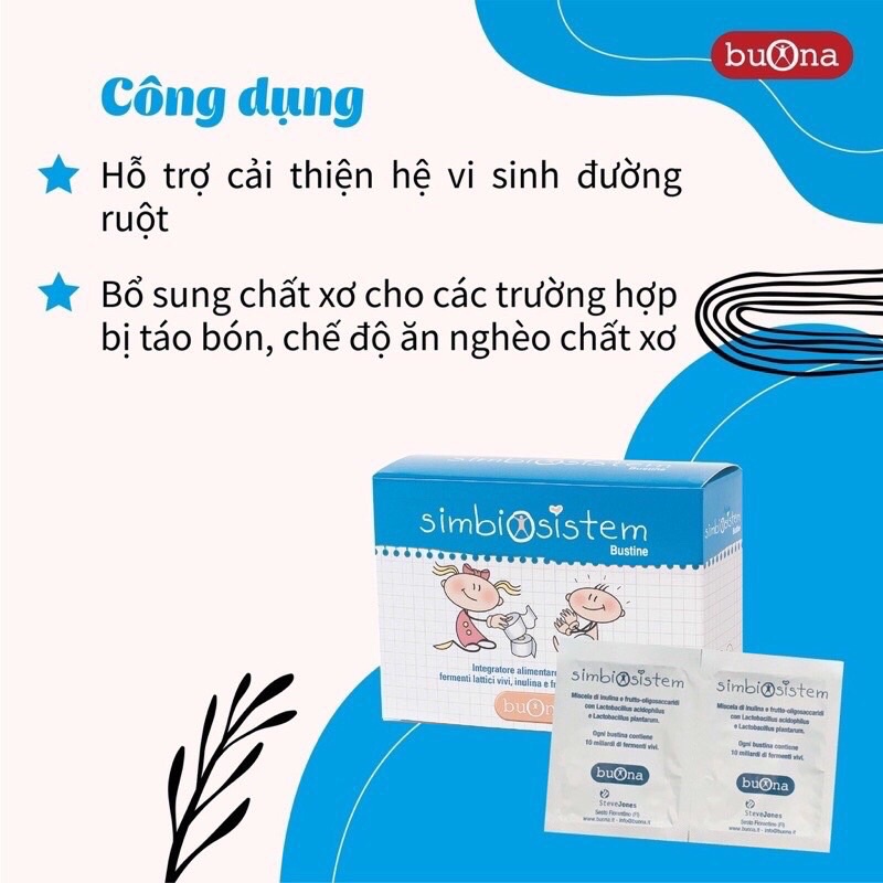 Simbiosistem Bustine bổ sung lợi khuẩn hộp 20 gói x 2g - Hàng Ý (Italy) - 10 tỷ lợi khuẩn giúp bé ăn ngon,giảm táo bón,t
