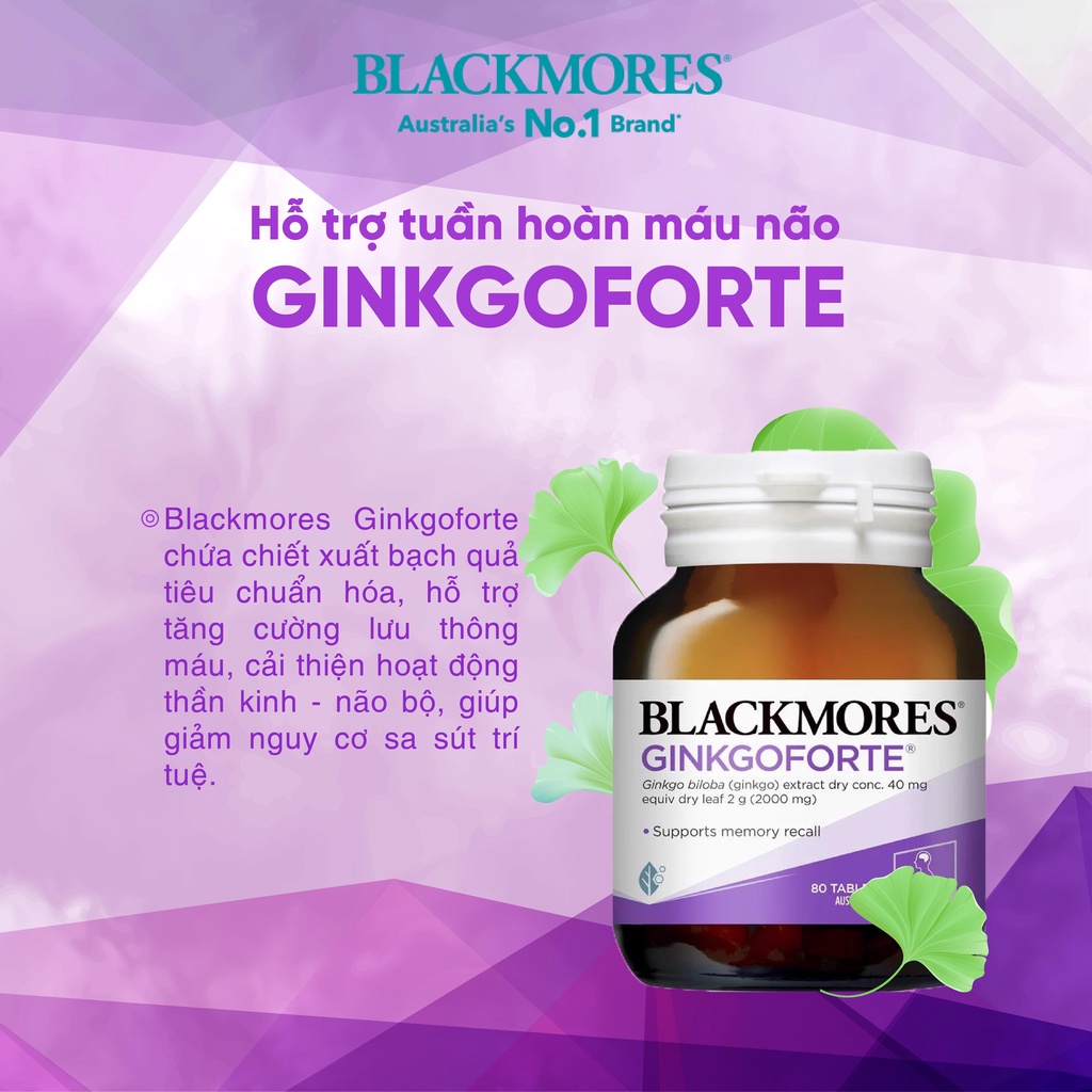 Viên uống bổ não, giảm thiểu căng thẳng Ginkgoforte Blackmores Úc 80 viên