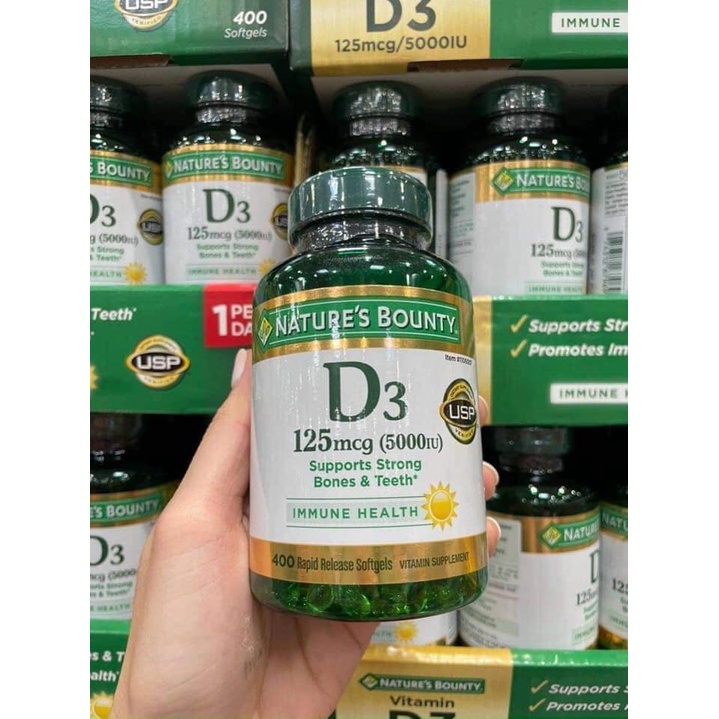 Viên Vitamin D3 125mcg giúp hấp thu canxi, suy nhược cơ thể 5000IU Nature's Bounty 400v