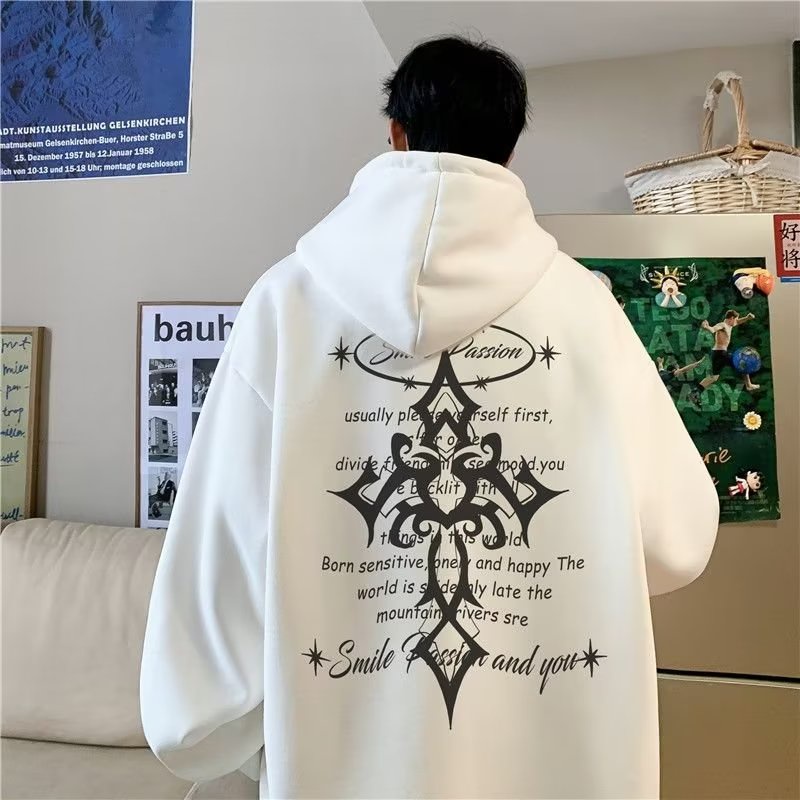 Áo Hoodie Tay Dài Dáng Rộng In Chữ Vui Nhộn Thời Trang Mùa Thu Cho Nam Sinh Size M-8XL