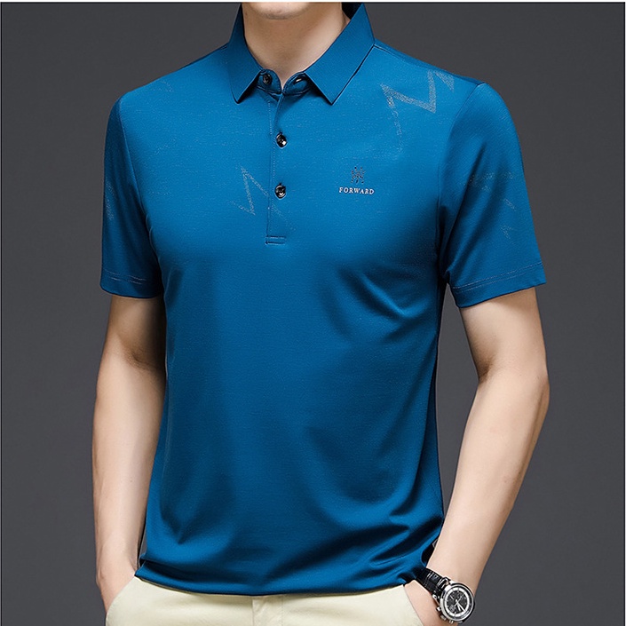 Áo Thun POLO Tay Ngắn Bằng Lụa Lạnh Mỏng Thoáng Khí In Chữ Phong Cách Đơn Giản Thời Trang Công Sở Cho Nam