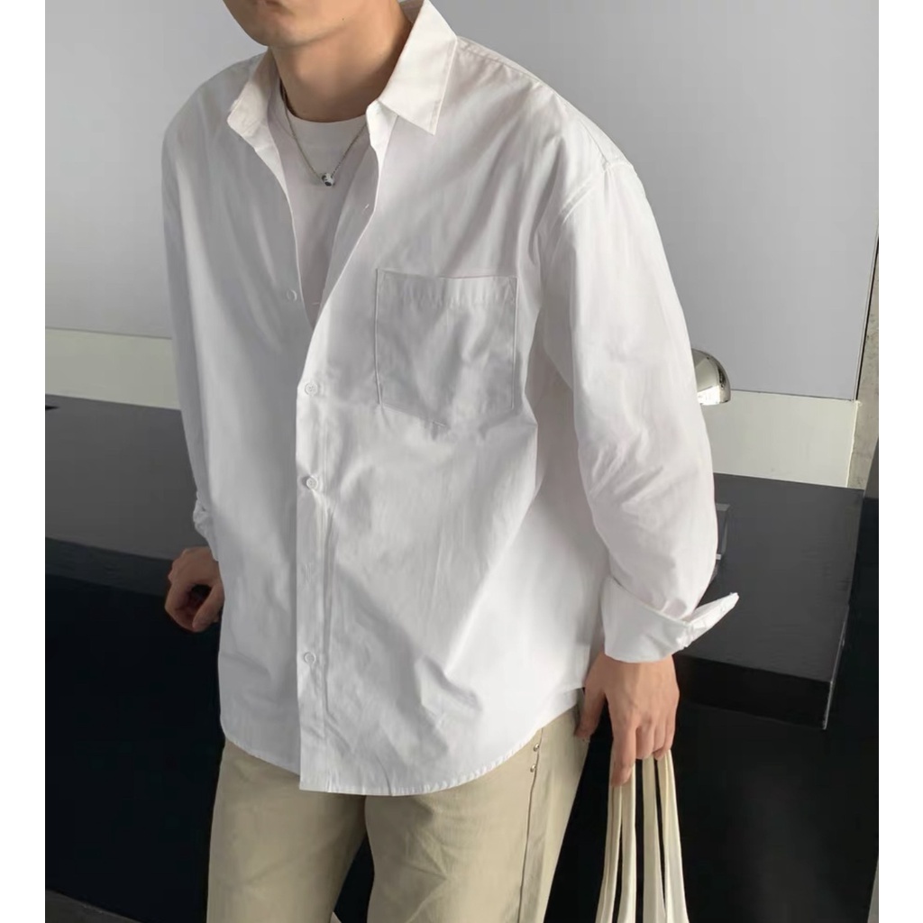 Áo sơ mi trắng nam vải lụa oxford  BATstore stripes hàn quốc form rộng dài tay chất liệu vải đẹp thoáng mát