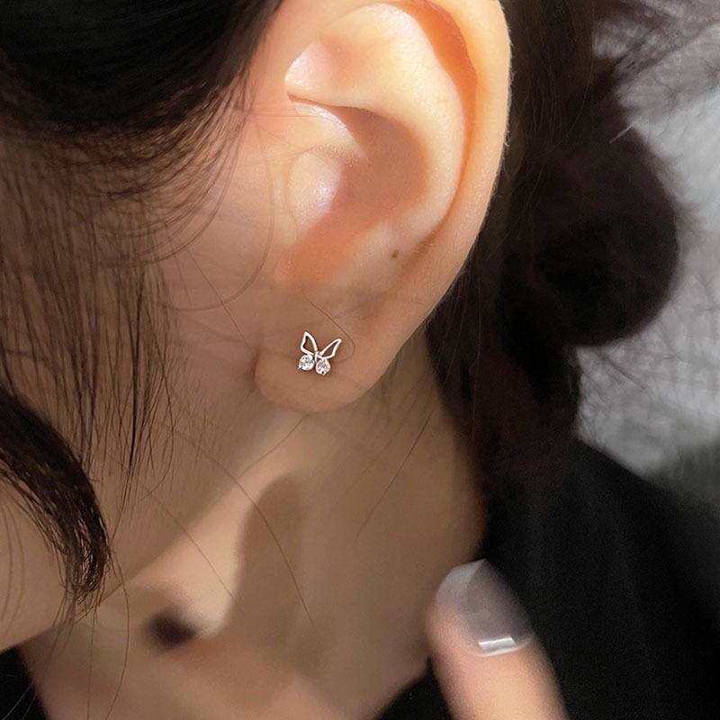 Bông Tai Mạ Bạc 925 Hình Bướm Đính Đá Zircon Đơn Giản Thời Trang Phong Cách Hàn Quốc Cho Nữ
