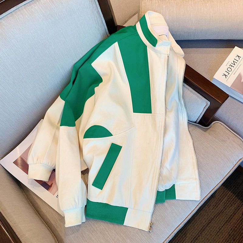 Áo Khoác Bóng Chày Thêu Chữ Màu Sắc Tương Phản Phong Cách Retro Mỹ