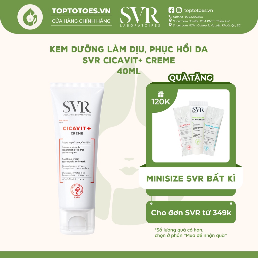 Kem dưỡng làm dịu, phục hồi da SVR Cicavit+ Creme 40ml [NHẬP KHẨU CHÍNH HÃNG 100%]