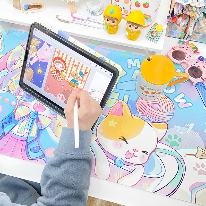 Tấm Lót Chuột 30 * 60cm Bằng Da Chống Trượt Chống Thấm Nước Hình Hoạt Hình Dễ Thương