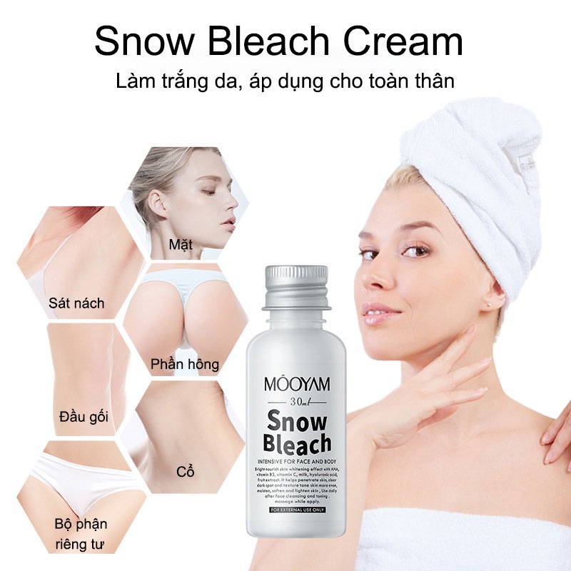 🦋giảm giá🦋Kem làm trắng da toàn thân snow bleach cream 30ml Làm trắng da vùng dưới cánh tay, mông, đùi, khớp, vùng kín