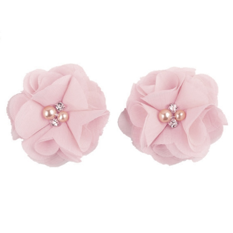 Set 2 Kẹp Tóc Chiffon Hình Bông Hoa Đính Ngọc Trai Giả DIY Dành Cho Thanh Thiếu Niên