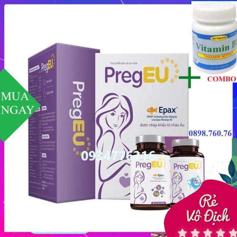 Combo Vitamin B1 chai 100 viên+ Viên bổ PregEU bà bầu mẹ cho bé bú dinh dưỡng cho mẹ,khỏe cho bé