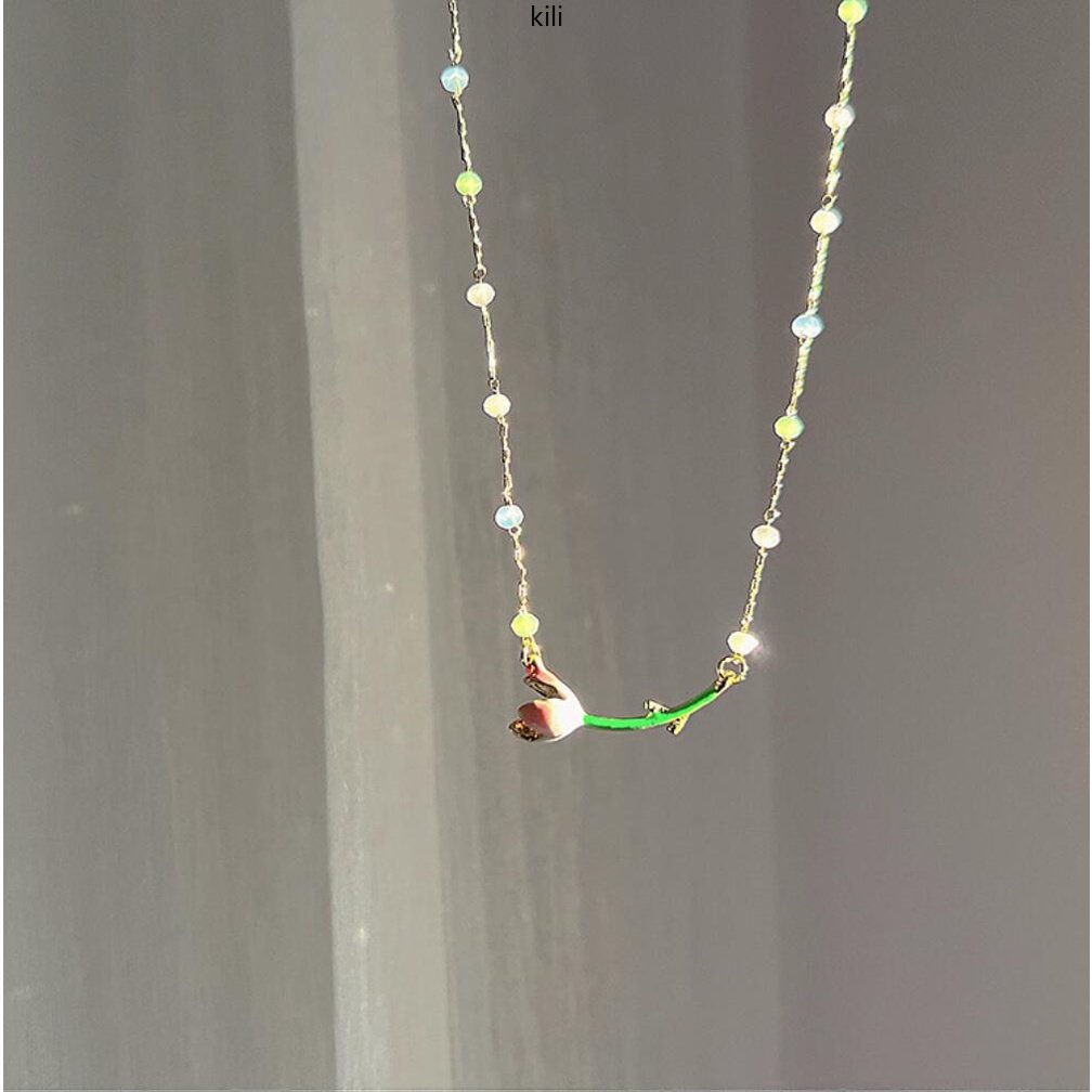 Kilii Vòng cổ Chuỗi Hạt Pha Lê Hình Hoa tulip Thời Trang Cho Nữ