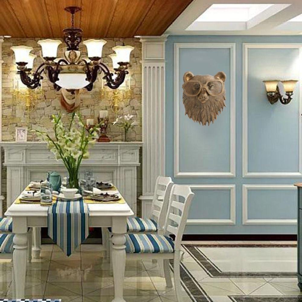 Darnell Đầu Động Vật Mô Phỏng Với Mắt Kính Sừng Nai Treo Tường Sưu Tầm Thủ Công Resin Tinh Tế Làm Quà Tặng Điêu Khắc Gấu