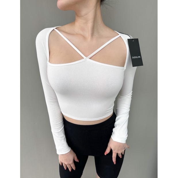 Áo thun croptop dài tay ANNAKIKI cổ chữ V - A20