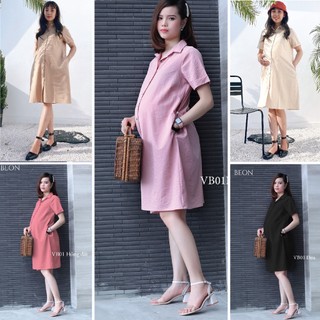 Đầm bầu công sở, váy bầu công sở có cổ, váy bầu sơ mi thiết kế tay ngắn dáng suông mềm mát, đầm bầu váy bầu hè áo bầu