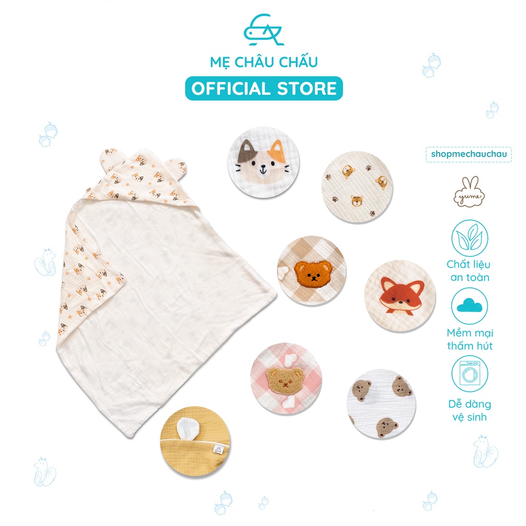 Chăn Ủ/ Choàng Ủ Có Mũ Trần Bông Monona và Vải Xô Muslin Organic Yume Cho Trẻ Sơ Sinh