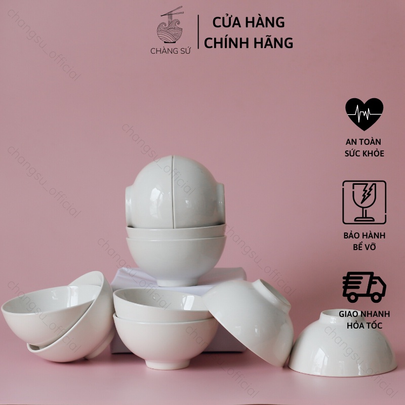 Bộ bát ăn cơm 6 chén cơm sứ trắng sạch không bám mùi - HC 011