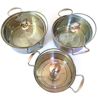 Bộ 3 nồi bukchon inox 304 cao cấp - bộ nồi inox đáy 3 lớp nguyên khối sử dụng cho mọi loại bếp