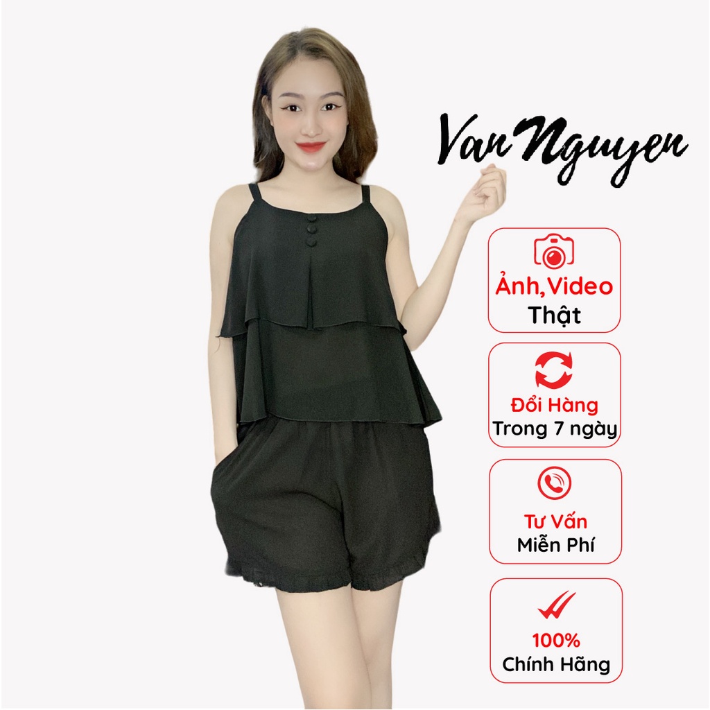 Đồ Bộ Đùi Nữ Chất Vải Tằm Ý Cao Cấp Thiết Kế Áo 2 Dây Và Áo 2 Tầng Giúp Che Điểm Nhạy Cảm VÂN NGUYỄN 42