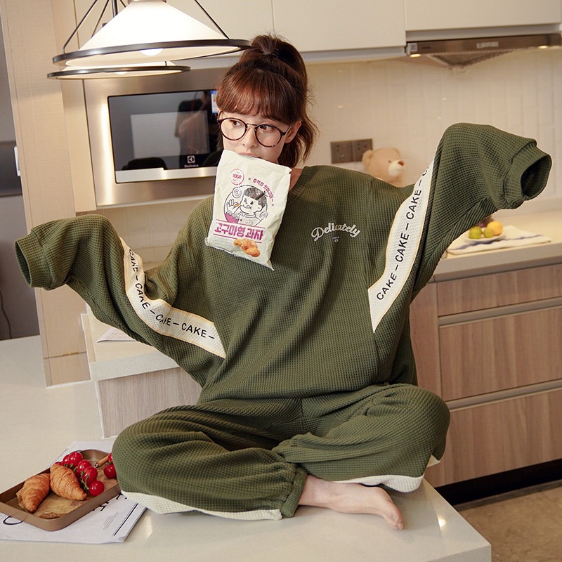 Bộ Đồ Ngủ Chất Liệu Cotton Tay Dài Họa Tiết Kẻ Sọc Đơn Giản Thời Trang Xuân Thu Cho Nữ