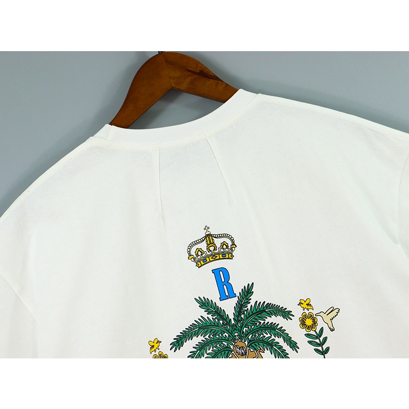 RHUDE Vintage Floral Letter Bird Logo Couple Casual Cotton Short Sleeve T-Shirt