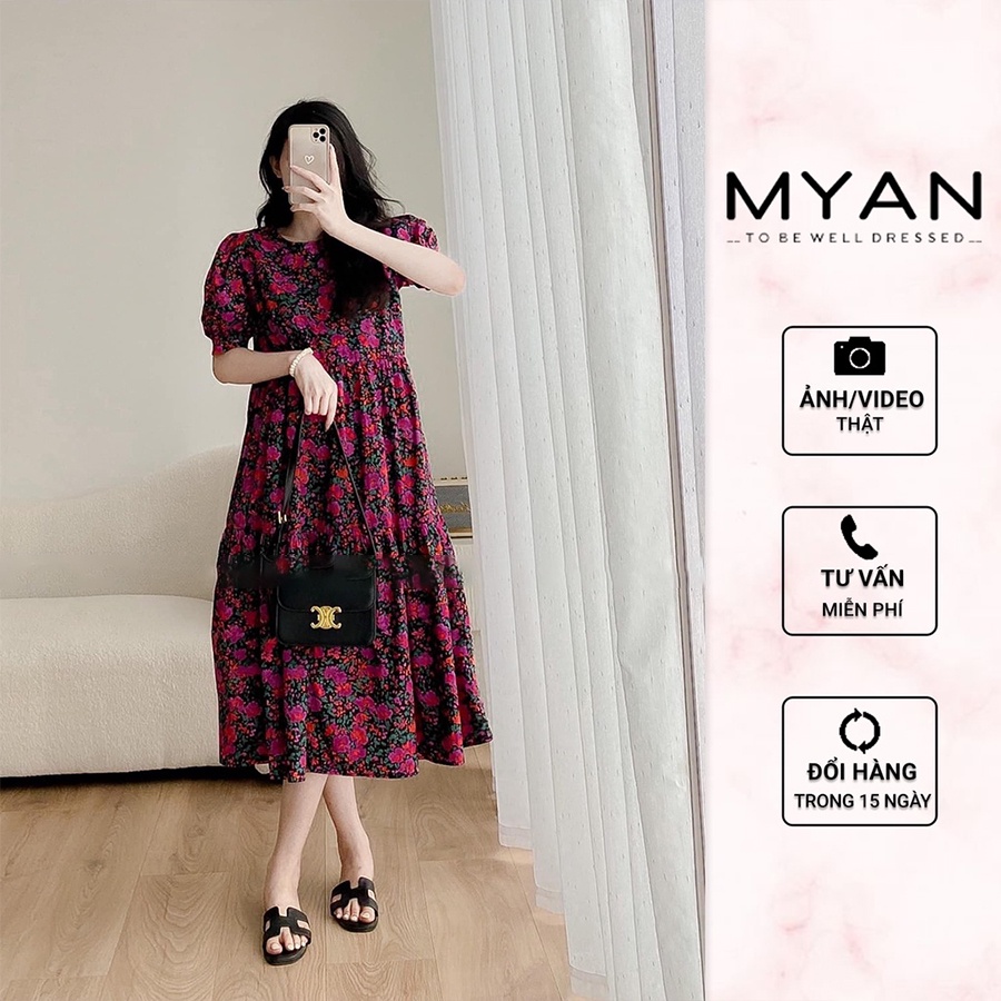 Váy Babydoll Dáng Dài MYAN Thiết Kế Phong Cách Hàn Quốc Họa Tiết Hoa 2 Tầng - Vvn052209
