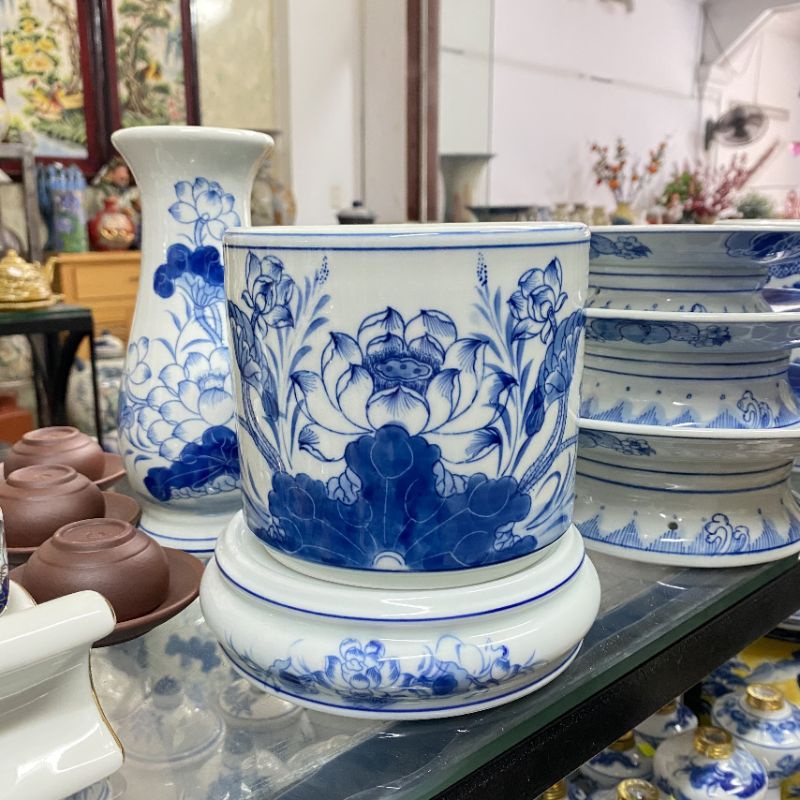 Đồ thờ cúng - Bát hương, Bát Nhang VẼ tay họa tiết sen cao cấp bóng mịn tỉ mỉ hàng chính hãng Bát Tràng