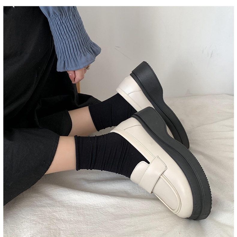 Giày Da Mũi Tròn Đế Dày Tăng Chiều Cao Thời Trang Xuân Hè 2023 Phong Cách Mori Retro Pháp Cho Nữ