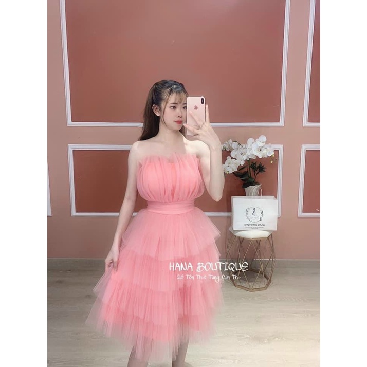 (Miễn phí ship 2023) Đầm midi cúp ngực dáng xòe,đầm lưới tầng thiết kế ôm eo xòe bồng bềnh sang chảnh,hàng chuẩn shop