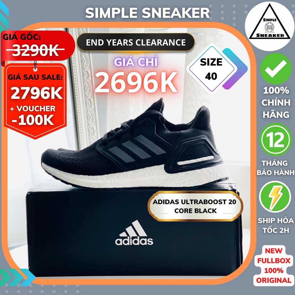Giày Adidas Auth 🔴FREESHIP🔴 Giày Adidas Ultra Boost Running - Adidas Ultraboost 20 Core Black Chính Hãng